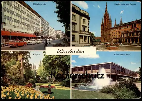 ÄLTERE POSTKARTE WIESBADEN WILHELMSTRASSE KURPARK Tulpen Tulip Tulp Autos Auto Car Cars Conditorei Blum cpa postcard AK