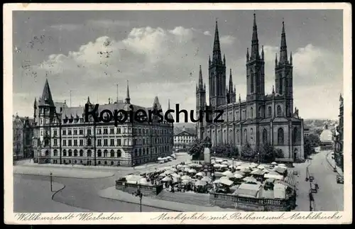 ALTE POSTKARTE WELTKUNSTADT WIESBADEN MARKTPLATZ 1939 Markt marché market Weltkunststadt Stempel Gartenschau Stuttgart