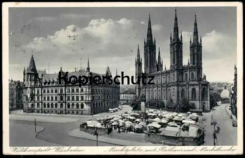 ALTE POSTKARTE WELTKURSTADT WIESBADEN MARKTPLATZ 1939 Markt marché market Stempel Gartenschau Stuttgart Ansichtskarte AK