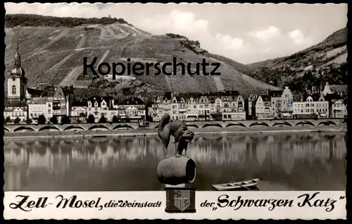 ÄLTERE POSTKARTE ZELL MOSEL WEIN SCHWARZE KATZ Katze cat monument chat chatte wine vin barrel Ansichtskarte postcard cpa