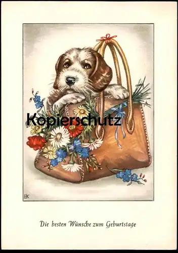 ÄLTERE POSTKARTE HUND HANDTASCHE TASCHE DIE BESTEN WÜNSCHE ZUM GEBURTSTAG dog cane chien chiens hound Ansichtskarte cpa