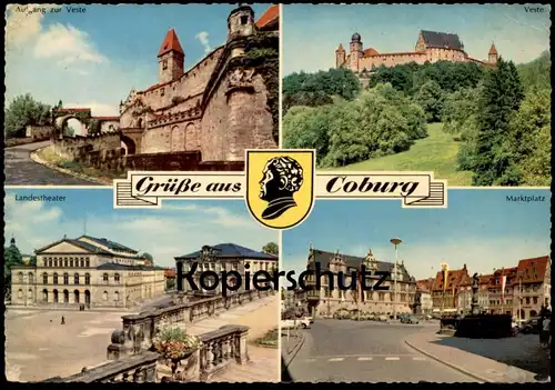 ÄLTERE POSTKARTE GRÜSSE AUS COBURG MARKTPLATZ LANDESTHEATER VESTE Wappen blason AK Ansichtskarte cpa postcard