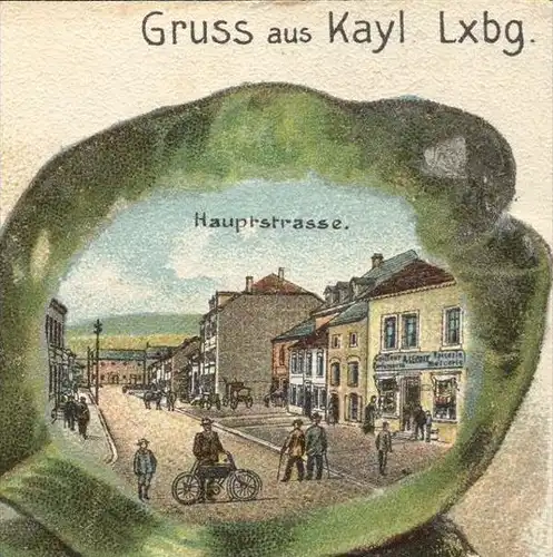 ALTE LITHO PRÄGE-POSTKARTE GRUSS AUS KAYL Keel Luxemburg Luxembourg Bahnhof station Gare embossed cpa gaufrée gauffrée