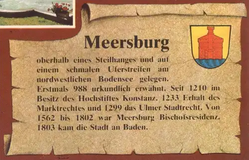 ÄLTERE POSTKARTE MEERSBURG WAPPEN & GESCHICHTE CHRONIK Chronikkarte chronique chronicle storycard postcard cpa