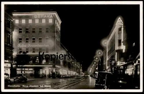 ALTE POSTKARTE MANNHEIM PLANKEN BEI NACHT 1936 WERBUNG DEFAKA night nuit Kaffee Oldtimer old car Ansichtskarte postcard