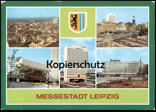 POSTKARTE LEIPZIG MESSESTADT ÜBERSICHT FRIEDRICH-ENGELS-PLATZ NEUES GEWANDHAUS HOTEL MERKUR INTERHOTEL AM RING AK cpa