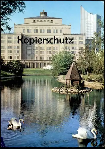 ÄLTERE POSTKARTE LEIPZIG MESSESTADT BLICK VOM SCHWANENTEICH ZUR OPER Teich Schwan Schwäne Ansichtskarte AK postcard cpa