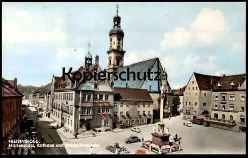 ÄLTERE POSTKARTE FREISING MARIENPLATZ LKW pickup truck camion VW Käfer Kefer Coccinelle Volkswagen Ansichtskarte cpa AK