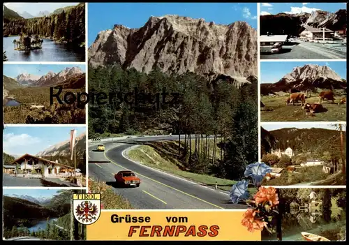 ÄLTERE POSTKARTE GRÜSSE VOM FERNPASS TIROL Österreich VW Käfer Kever Pass Passo blason AK Ansichtskarte postcard cpa