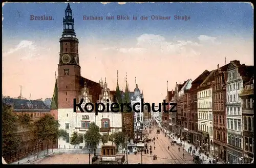 ALTE POSTKARTE BRESLAU RATHAUS BLICK IN DIE OHLAUER STRASSE Wroclaw Brassel AK Ansichtskarte postcard cpa