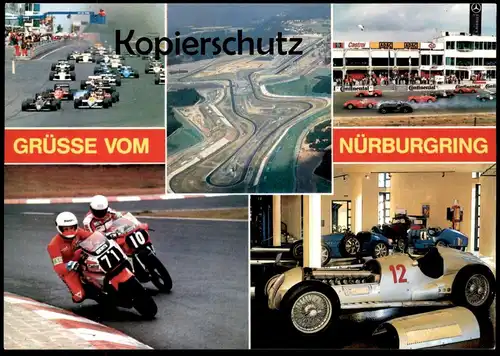 POSTKARTE GRÜSSE VOM NÜRBURGRING Rennstrecke racetrack speedway Formel 1 racecar motorbike Motorrad moto postcard