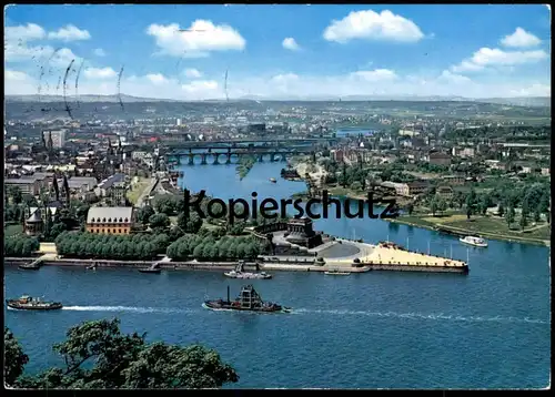 ÄLTERE POSTKARTE KOBLENZ PANORAMA DEUTSCHES ECK Rhein Arbeitsschiff Schiff ship AK Ansichtskarte cpa postcard