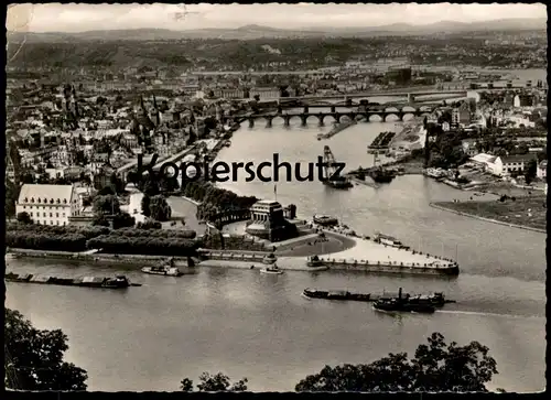 ÄLTERE POSTKARTE KOBLENZ DAS DEUTSCHE ECK Coblenz Schiffe Rhein Frachtschiff Schiff cargo freight ship transport