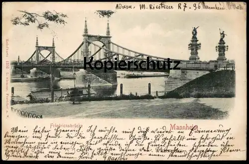 ALTE PRÄGE POSTKARTE MANNHEIM AM RHEIN FRIEDRICHSBRÜCKE 1900 Embossed Card gaufrée gauffrée Ansichtskarte postcard cpa