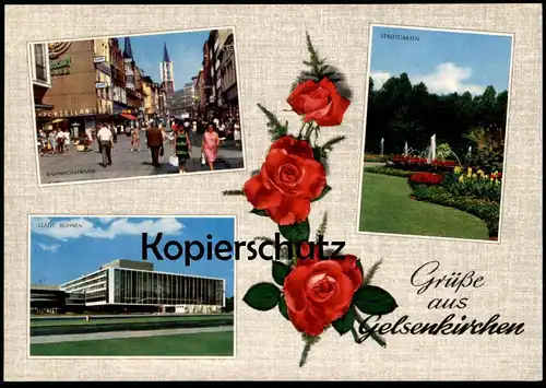 ÄLTERE POSTKARTE AK GELSENKIRCHEN BAHNHOFSTRASSE THEATER STADTGARTEN BÜHNEN Rose Rosen Roses Ansichtskarte postcard cpa