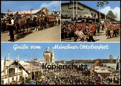 ÄLTERE POSTKARTE GRÜSSE VOM MÜNCHNER OKTOBERFEST MÜNCHEN Musikkapelle Kapelle Bier beer carriage drawn by four horses