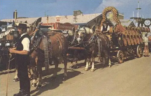 ÄLTERE POSTKARTE GRÜSSE VOM MÜNCHNER OKTOBERFEST MÜNCHEN Musikkapelle Kapelle Bier beer carriage drawn by four horses