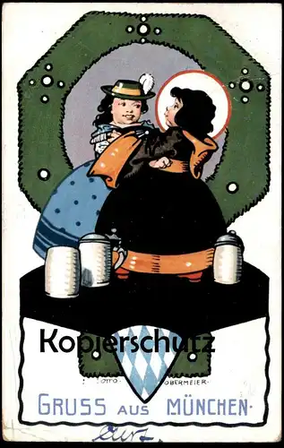 ALTE POSTKARTE GRUSS AUS MÜNCHEN KÜNSTLER OTTO OBERMEIER Münchner Kindl Ottmar Zieher Ansichtskarte AK postcard cpa