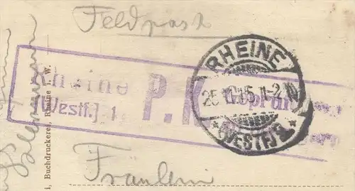 ALTE POSTKARTE GRUSS AUS RHEINE SOLBAD GOTTESGABE KURHAUS 1915 FELDPOST Stempel P.K. cachet postes militaires postcard