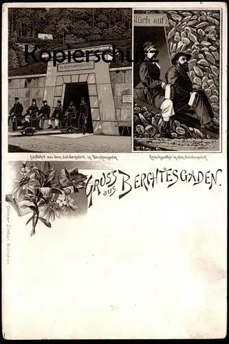 ALTE LITHO POSTKARTE GRUSS AUS BERCHTESGADEN SALZBERGWERK ZECHE Salt Mine mineur mining Ansichtskarte AK postcard Salz