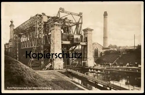 ALTE POSTKARTE SCHIFFSHEBEWERK HENRICHENBURG RUDERER KANAL ship's lift ascenseur à bateau ascensor hoist canal rower cpa