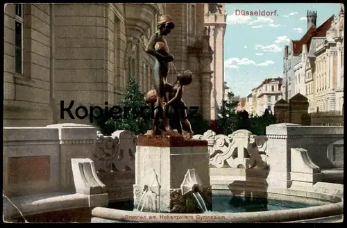 ALTE POSTKARTE DÜSSELDORF BRUNNEN AM HOHENZOLLERN GYMNASIUM fountain fontaine puits Ansichtskarte AK postcard cpa