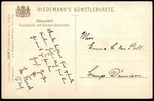 ALTE POSTKARTE DÜSSELDORF KUNSTHALLE BISMARCKDENKMAL WIRO Denkmal Bismarck monument C. F. Wiedemann Künstlerkarte cpa