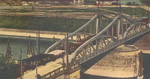 ALTE POSTKARTE CREFELD-UERDINGEN HAFENBRÜCKE Zug train Waggon wagon Krefeld Brücke bridge pont Ansichtskarte postcard AK