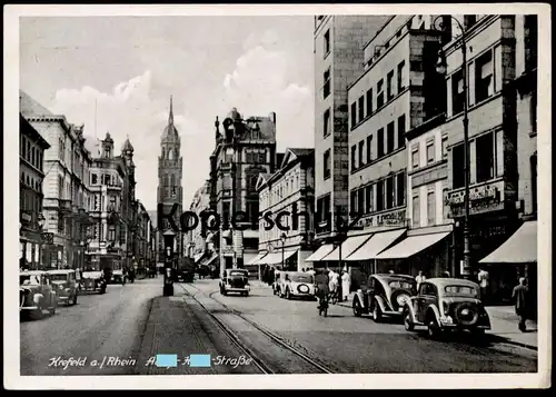 ALTE POSTKARTE KREFELD A-H-STRASSE 1943 PERSIL WMF RHEINISCHE ZEITUNG Oldtimer WHW Stempel Feldpost Ansichtskarte AK