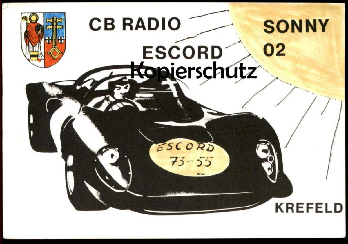 ÄLTERE QSL KARTE KREFELD CB RADIO ESCORD SONNY Auto car Crefeld Ford