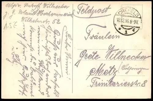 ALTE POSTKARTE CREFELD KAISER FRIEDRICH-HAIN Denkmal monument Feldpost Stempel 1916 Ansichtskarte AK postcard cpa