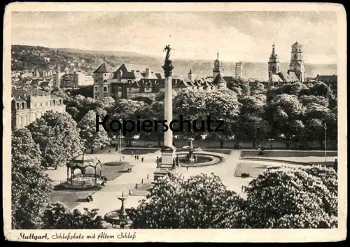 ALTE POSTKARTE STUTTGART SCHLOSSPLATZ 1952 ZEICHEN US BESATZUNG Schloss castle chateau Ansichtskarte AK postcard cpa