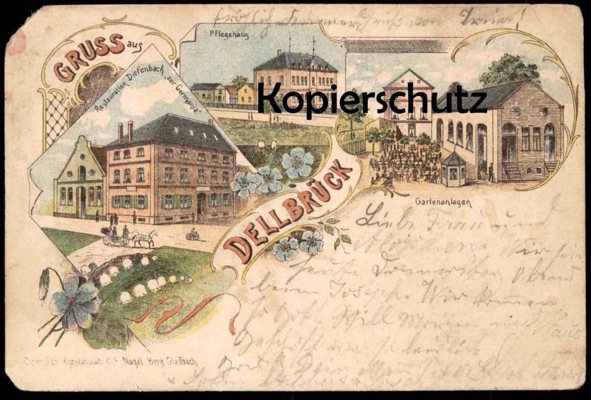 ALTE LITHO POSTKARTE GRUSS AUS DELLBRÜCK RESTAURATION DIEFENBACH ZUR