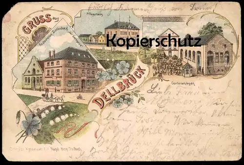 ALTE LITHO POSTKARTE GRUSS AUS DELLBRÜCK RESTAURATION DIEFENBACH ZUR GERMANIA Köln Cöln Ansichtskarte AK cpa postcard