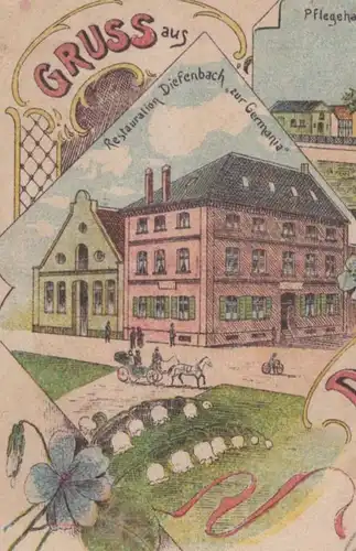 ALTE LITHO POSTKARTE GRUSS AUS DELLBRÜCK RESTAURATION DIEFENBACH ZUR GERMANIA Köln Cöln Ansichtskarte AK cpa postcard