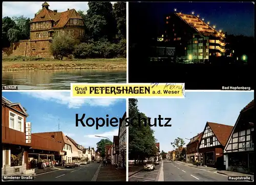 ÄLTERE POSTKARTE GRUSS AUS PETERSHAGEN AN DER WESER HAUPTSTRASSE MINDENER STRASSE SCHLOSS AK cpa postcard Ansichtskarte