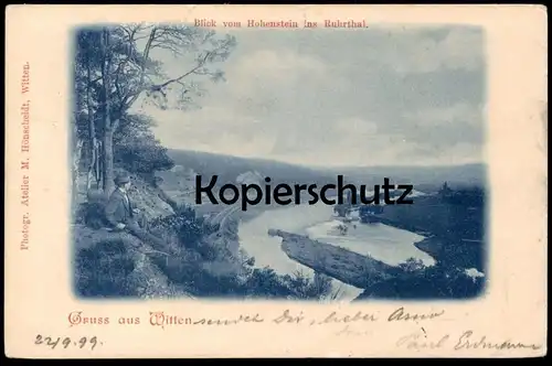ALTE POSTKARTE GRUSS AUS WITTEN BLICK VOM HOHENSTEIN INS RUHRTHAL 1899 RUHRTAL RUHR AK cpa postcard Ansichtskarte