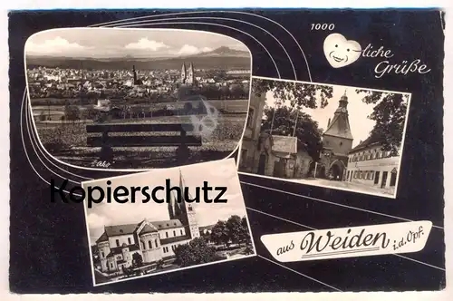 ÄLTERE POSTKARTE 1000 HERZLICHE GRÜSSE AUS WEIDEN IN DER OBERPFALZ AK cpa postcard Ansichtskarte