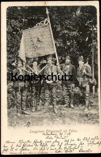 ALTE POSTKARTE LENGGRIESER FLÖSSERZUNFT MIT FAHNE Flösser Lenggries AK cpa postcard Ansichtskarte
