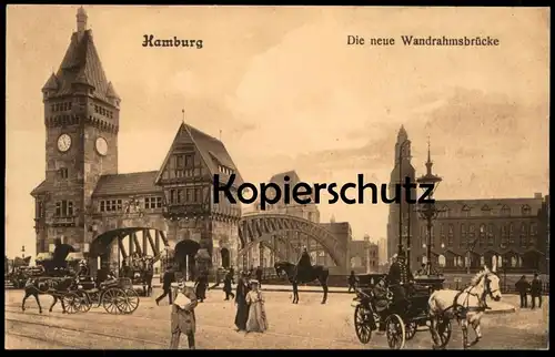 ALTE POSTKARTE HAMBURG DIE NEUE WANDRAHMSBRÜCKE KUTSCHE SCHIMMEL PFERD Messberg Brücke bridge postcard Ansichtskarte AK