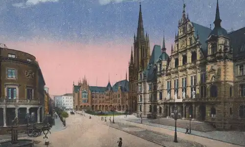 ALTE POSTKARTE WIESBADEN SCHLOSSPLATZ BRUNNEN KUTSCHE AK cpa postcard Ansichtskarte