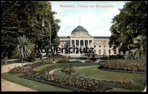 ALTE POSTKARTE WIESBADEN CURHAUS MIT BLUMENGARTEN KURHAUS KURPARK AK cpa postcard Ansichtskarte