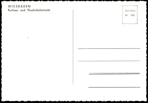ÄLTERE POSTKARTE WIESBADEN KURHAUS UND THEATERKOLONNADE VERKEHRSZEICHEN PARKVERBOT AK cpa postcard Ansichtskarte