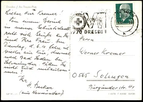 ÄLTERE POSTKARTE DRESDEN AM THEATER-PLATZ Theaterplatz Trabant Wartburg Lada Auto Bus Busse  cpa postcard Ansichtskarte