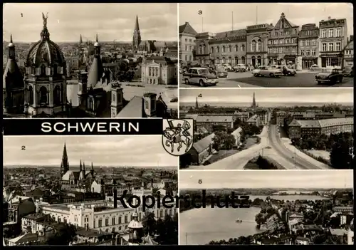 ÄLTERE POSTKARTE SCHWERIN BLICK VOM SCHLOSSTURM BLICK VOM DOM ALTES RATHAUS BLICK VOM HOCHHAUS Trabant postcard cpa AK