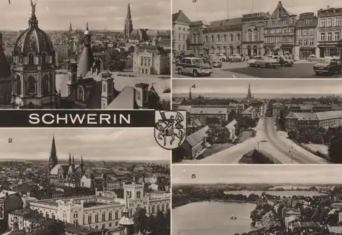 ÄLTERE POSTKARTE SCHWERIN BLICK VOM SCHLOSSTURM BLICK VOM DOM ALTES RATHAUS BLICK VOM HOCHHAUS Trabant postcard cpa AK