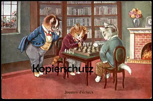 ALTE POSTKARTE JOUEURS D'ÉCHECS KATZEN SPIELEN SCHACH CATS PLAYING CHESS Katze cat chat chats cpa postcard