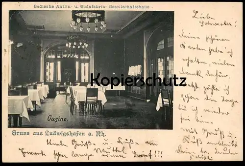 ALTE POSTKARTE GRUSS AUS LUDWIGSHAFEN BADISCHE ANILIN- & SODAFABRIK GESELLSCHAFTSHAUS CASINO BASF Kantine Ansichtskarte