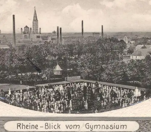 ALTE PASSEPARTOUT POSTKARTE RHEINE BLICK VOM GYMNASIUM Schule school école Friedhof cemetery cimetière Ansichtskarte AK