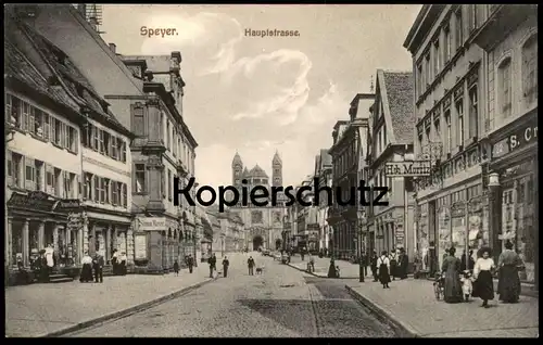 ALTE POSTKARTE SPEYER HAUPTSTRASSE SIMON MAYER HEINRICH MORITZ FRANZ TRIEBS SCHMIDT'S KAFFEE Ansichtskarte AK postcard